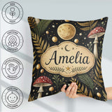 Custom Name Moon Mushroom Botanical Night Garden Seamless Lovely Square Filled Cushion Throw Pillow Sofa Bed Home Decor Zip Washable UK Made