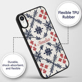 Scandinavian Style Blue Red Floral Tile Seamless Custom Name Protective Phone Case Mobile Cover Durable Everyday Smartphone Shock Resistant