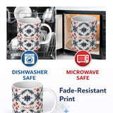 Personalized Custom Name Scandinavian Style Blue Red Floral Tile Seamless Pattern Name Cute 11oz Ceramic Coffee Tea Mug White Large Handle