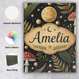 Personalised Name Moon Mushroom Botanical Night Garden Seamless Custom  Statement Canvas Wall Art Print Decor Picture Ready to Hang