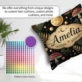Custom Name Moon Mushroom Botanical Night Garden Seamless Lovely Square Filled Cushion Throw Pillow Sofa Bed Home Decor Zip Washable UK Made