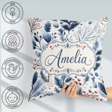 Custom Name Winter Leaves and Berries Seamless Pattern Name Cute Square Filled Cushion Throw Pillow Sofa Bed Home Decor Zip Washable UK Made