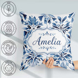Custom Name Watercolor Blue Abstract Seamless Pattern Name Cute Square Filled Cushion Throw Pillow Sofa Bed Home Decor Zip Washable UK Made