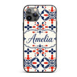 Scandinavian Folk Art Red Blue Floral Seamless Custom Name Protective Phone Case Mobile Cover Durable Everyday Smartphone Shock Resistant