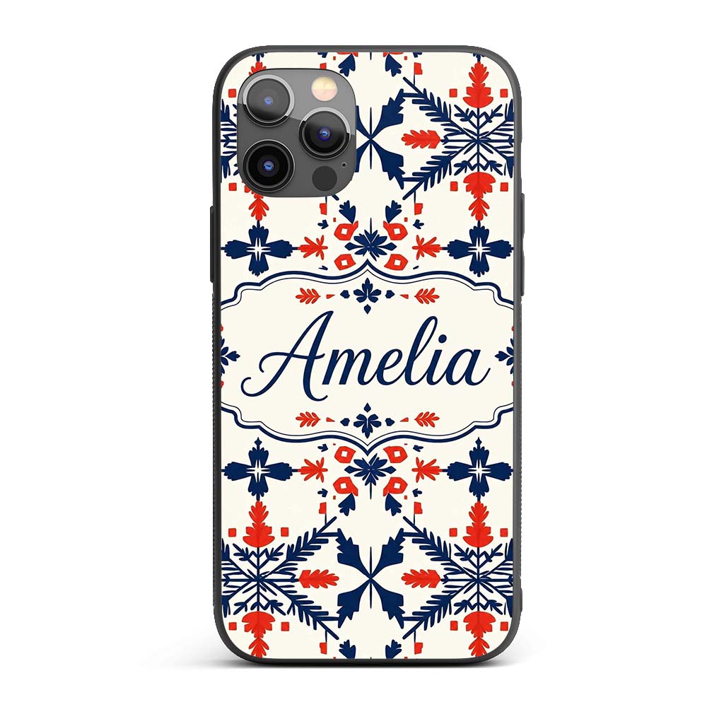 Scandinavian Folk Art Red Blue Floral Seamless Custom Name Protective Phone Case Mobile Cover Durable Everyday Smartphone Shock Resistant