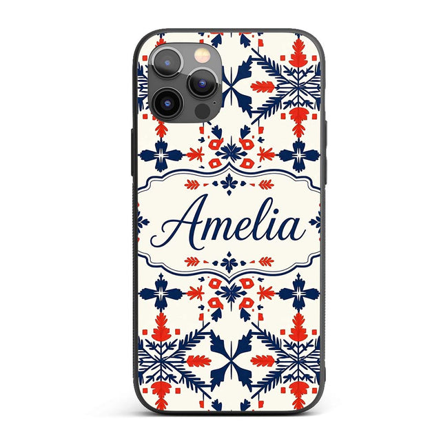 Scandinavian Folk Art Red Blue Floral Seamless Custom Name Protective Phone Case Mobile Cover Durable Everyday Smartphone Shock Resistant