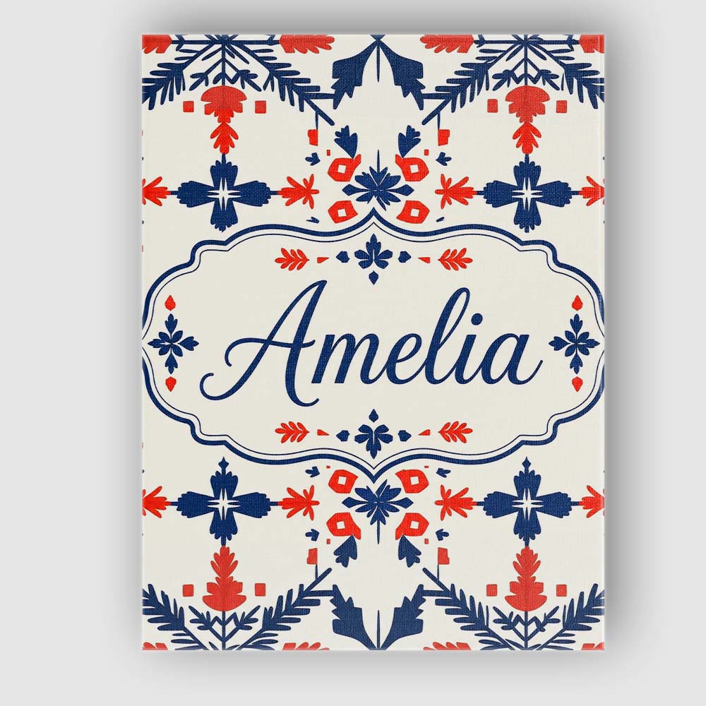 Personalised Name Scandinavian Folk Red Custom  Modern Room Accent Elegant Feature Canvas Wall Art Print Decor Picture Ready to Hang
