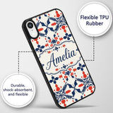 Scandinavian Folk Art Red Blue Floral Seamless Custom Name Protective Phone Case Mobile Cover Durable Everyday Smartphone Shock Resistant