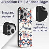 Scandinavian Folk Art Red Blue Floral Seamless Custom Name Protective Phone Case Mobile Cover Durable Everyday Smartphone Shock Resistant