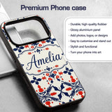 Scandinavian Folk Art Red Blue Floral Seamless Custom Name Protective Phone Case Mobile Cover Durable Everyday Smartphone Shock Resistant