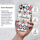 Scandinavian Folk Art Red Blue Floral Seamless Custom Name Protective Phone Case Mobile Cover Durable Everyday Smartphone Shock Resistant
