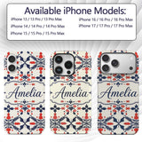 Scandinavian Folk Art Red Blue Floral Seamless Custom Name Protective Phone Case Mobile Cover Durable Everyday Smartphone Shock Resistant
