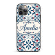 Folk Art Floral Symmetry Blue Red Printed Design Custom Name Protective Phone Case Mobile Cover Durable Everyday Smartphone Shock Resistant