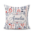 Custom Name Botanical Red Blue Leaves Seamless Pattern Name Cute Square Filled Cushion Throw Pillow Sofa Bed Home Decor Zip Washable UK Made