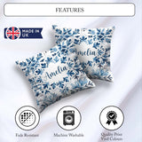 Custom Name Blue Watercolor Snowflake Seamless Pattern Name Cute Square Filled Cushion Throw Pillow Sofa Bed Home Decor Zip Washable UK Made
