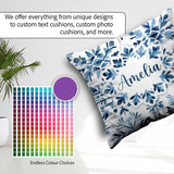 Custom Name Blue Watercolor Snowflake Seamless Pattern Name Cute Square Filled Cushion Throw Pillow Sofa Bed Home Decor Zip Washable UK Made