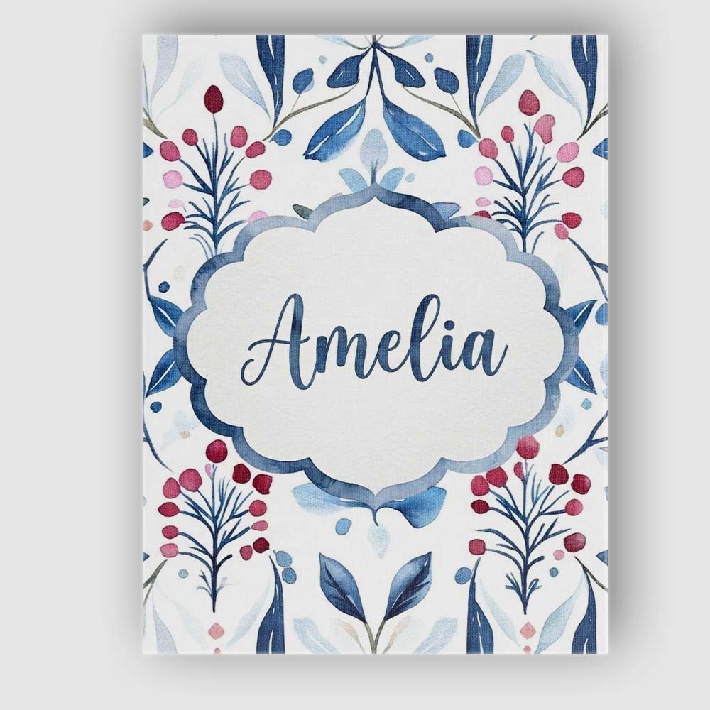 Personalised Name Soft Blue Red Berry Custom Modern Room Accent Creative Decorator Style Canvas Wall Art Print Decor Picture Ready to Hang