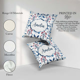 Custom Name Soft Blue Red Berry Botanical Seamless Pattern Name Square Filled Cushion Throw Pillow Sofa Bed Home Decor Zip Washable UK Made