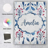 Personalised Name Soft Blue Red Berry Custom Modern Room Accent Creative Decorator Style Canvas Wall Art Print Decor Picture Ready to Hang