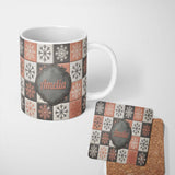 Personalized Custom Name Rustic Folk Tile Snowflake Grid Seamless Pattern Name Cute Unique 11oz Ceramic Coffee Tea Mug White Large Handle
