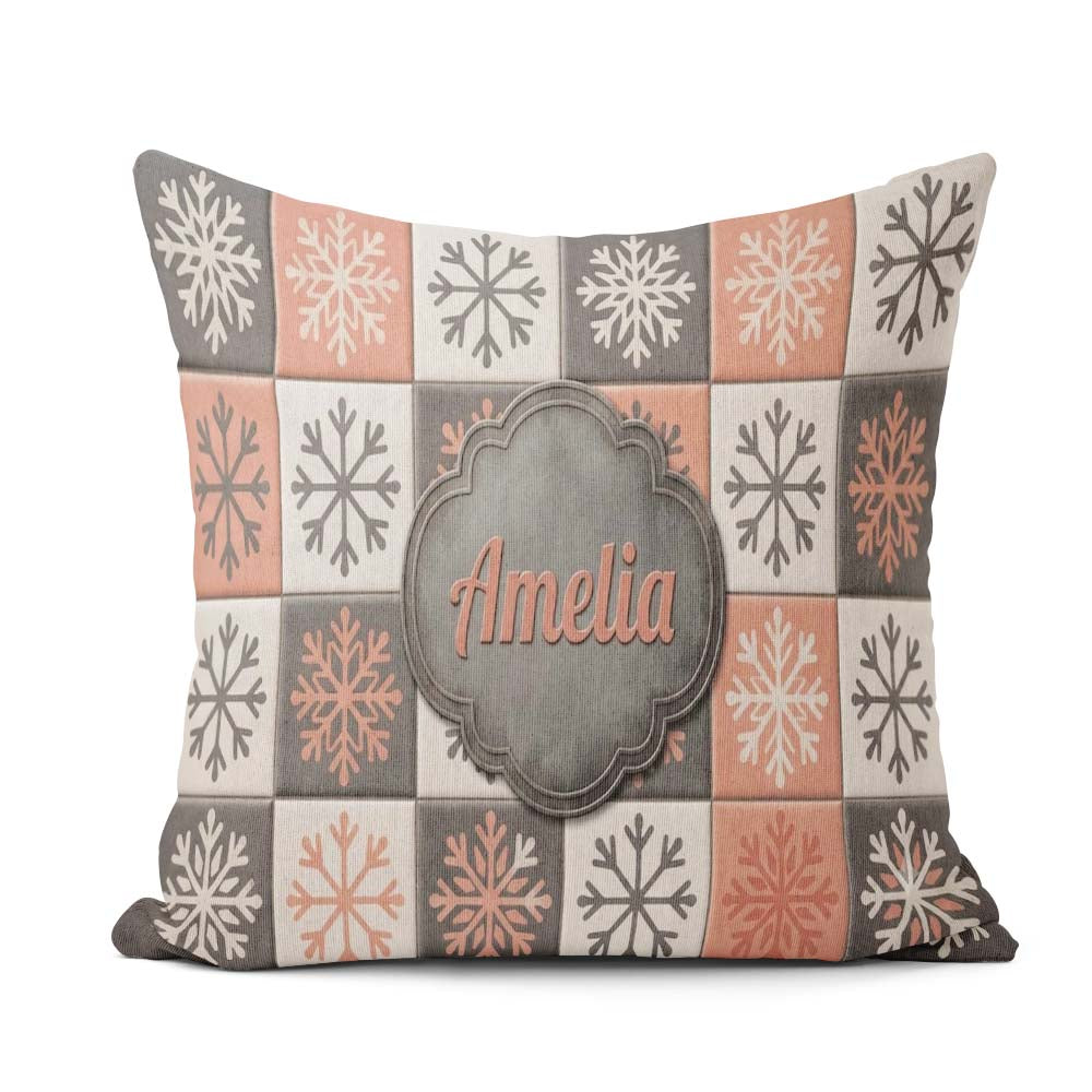 Custom Name Folk Tile Snowflake Grid Seamless Pattern Name Cute Square Filled Cushion Throw Pillow Sofa Bed Home Decor Zip Washable UK Made