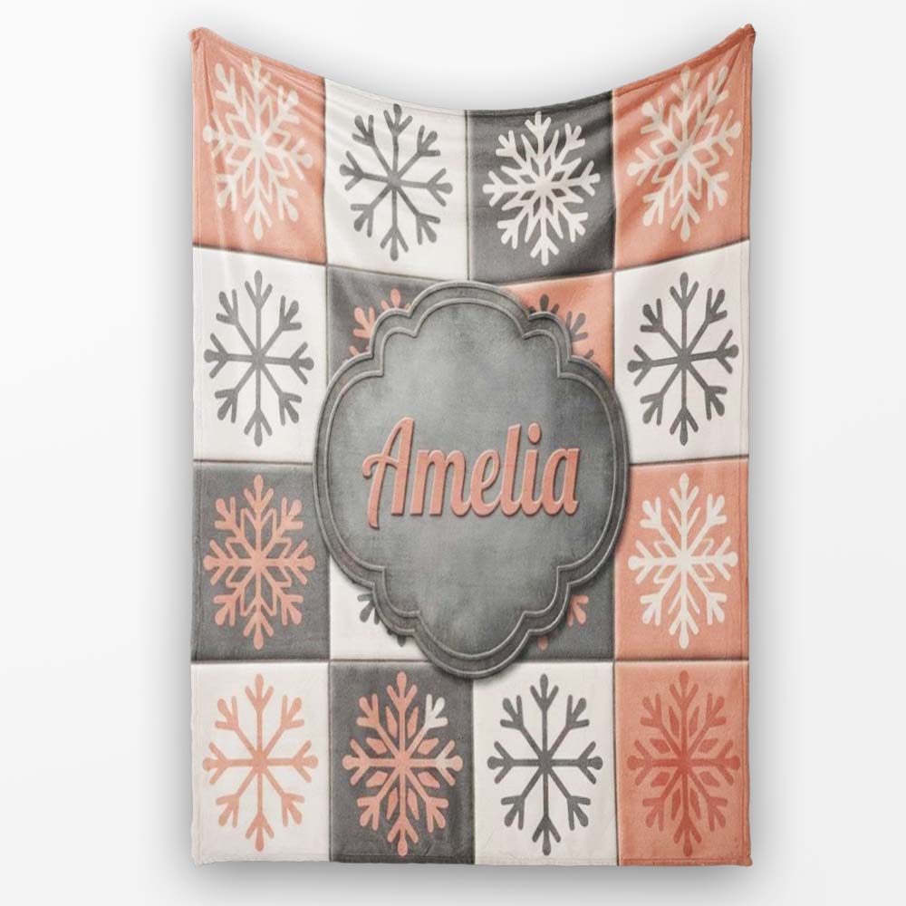 Rustic Folk Tile Snowflake Grid Seamless Pattern Name Cute Unique  Personalised Custom Name Super Soft Fleece Blanket Bed Sofa Throw