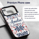 Scandinavian Folk Art Blue Red Symmetry Seamless Custom Name Protective Phone Case Mobile Cover Durable Everyday Smartphone Shock Resistant