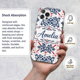 Scandinavian Folk Art Blue Red Symmetry Seamless Custom Name Protective Phone Case Mobile Cover Durable Everyday Smartphone Shock Resistant