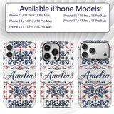 Scandinavian Folk Art Blue Red Symmetry Seamless Custom Name Protective Phone Case Mobile Cover Durable Everyday Smartphone Shock Resistant