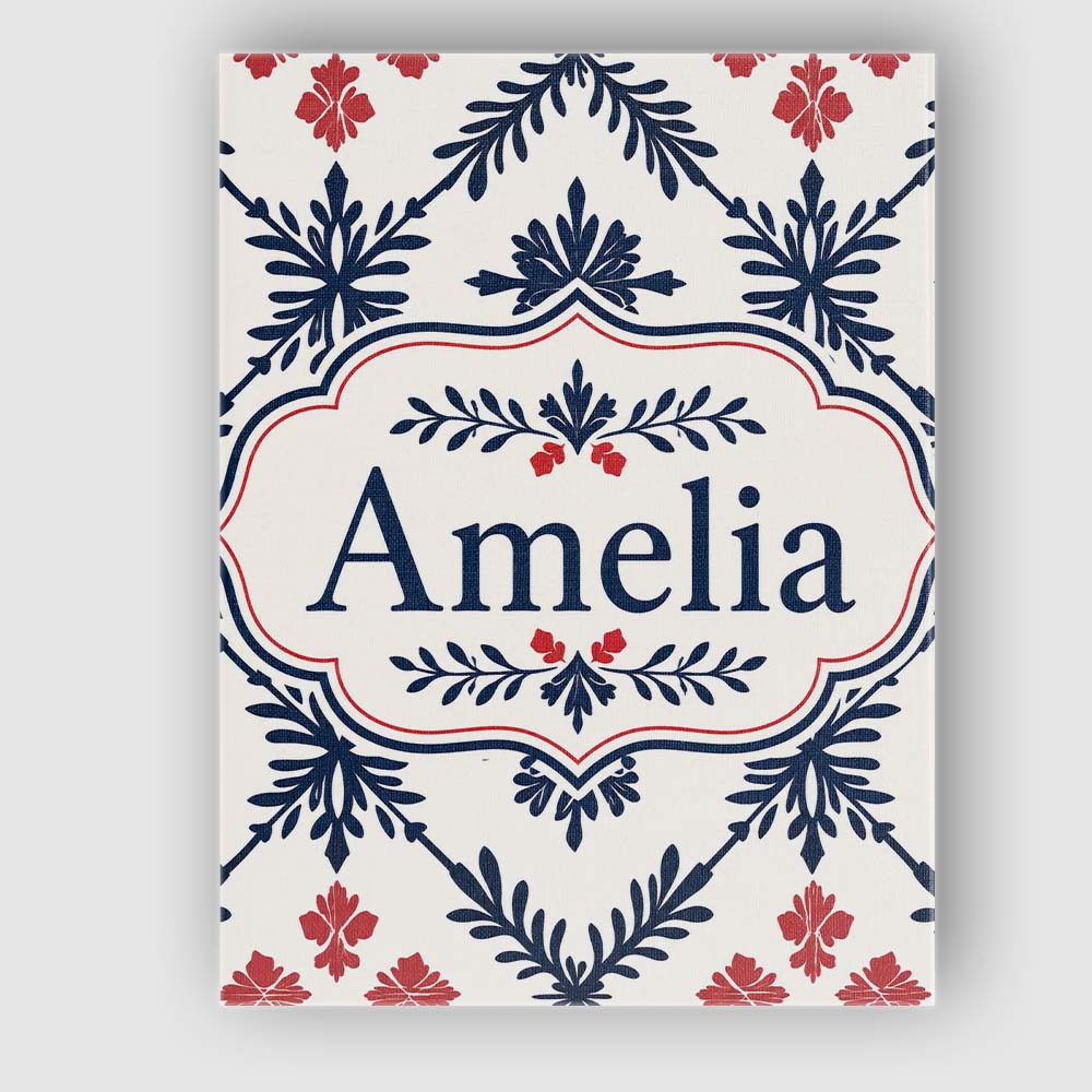 Personalised Name Nordic Folk Floral Grid Custom  Unique Gift Idea Elegant Feature Canvas Wall Art Print Decor Picture Ready to Hang