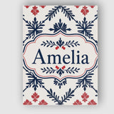 Personalised Name Nordic Folk Floral Grid Custom  Unique Gift Idea Elegant Feature Canvas Wall Art Print Decor Picture Ready to Hang