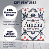 Personalised Name Nordic Folk Floral Grid Custom  Unique Gift Idea Elegant Feature Canvas Wall Art Print Decor Picture Ready to Hang