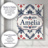 Personalised Name Nordic Folk Floral Grid Custom  Unique Gift Idea Elegant Feature Canvas Wall Art Print Decor Picture Ready to Hang