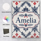 Personalised Name Nordic Folk Floral Grid Custom  Unique Gift Idea Elegant Feature Canvas Wall Art Print Decor Picture Ready to Hang