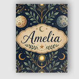 Personalised Name Celestial Botanical Moon Phases Sacred Night Custom Modern Room Accent Canvas Wall Art Print Decor Picture Ready to Hang