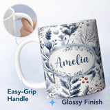 Personalized Custom Name Vintage Nordic Stripe Snowflake Seamless Pattern Name Cute Unique 11oz Ceramic Coffee Tea Mug White Large Handle