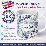 Personalized Custom Name Vintage Nordic Stripe Snowflake Seamless Pattern Name Cute Unique 11oz Ceramic Coffee Tea Mug White Large Handle