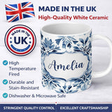 Personalized Custom Name Winter Botanical Branch Berry Seamless Pattern Name Cute Unique Gift 11oz Ceramic Coffee Tea Mug White Large Handle