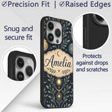 Celestial Botanical Moon Phases Sacred Night Custom Name Protective Phone Case Mobile Cover Durable Everyday Smartphone Shock Resistant