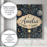 Personalised Name Celestial Botanical Moon Phases Sacred Night Custom Modern Room Accent Canvas Wall Art Print Decor Picture Ready to Hang