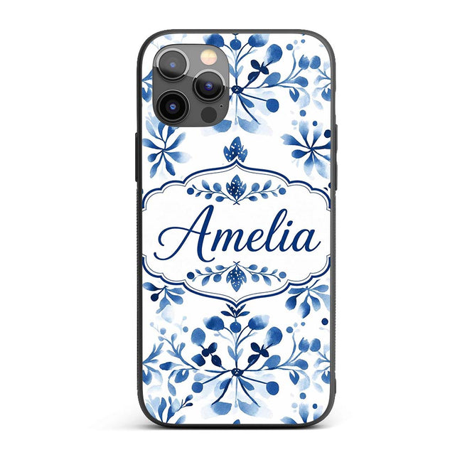 Blue Watercolor Floral Snowflake Printed Design Custom Name Protective Phone Case Mobile Cover Durable Everyday Smartphone Shock Resistant