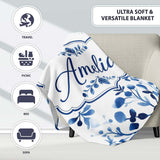 Blue Watercolor Floral Snowflake Botanical Seamless Pattern Name  Personalised Custom Name Super Soft Fleece Blanket Bed Sofa Throw