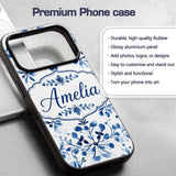 Blue Watercolor Floral Snowflake Printed Design Custom Name Protective Phone Case Mobile Cover Durable Everyday Smartphone Shock Resistant