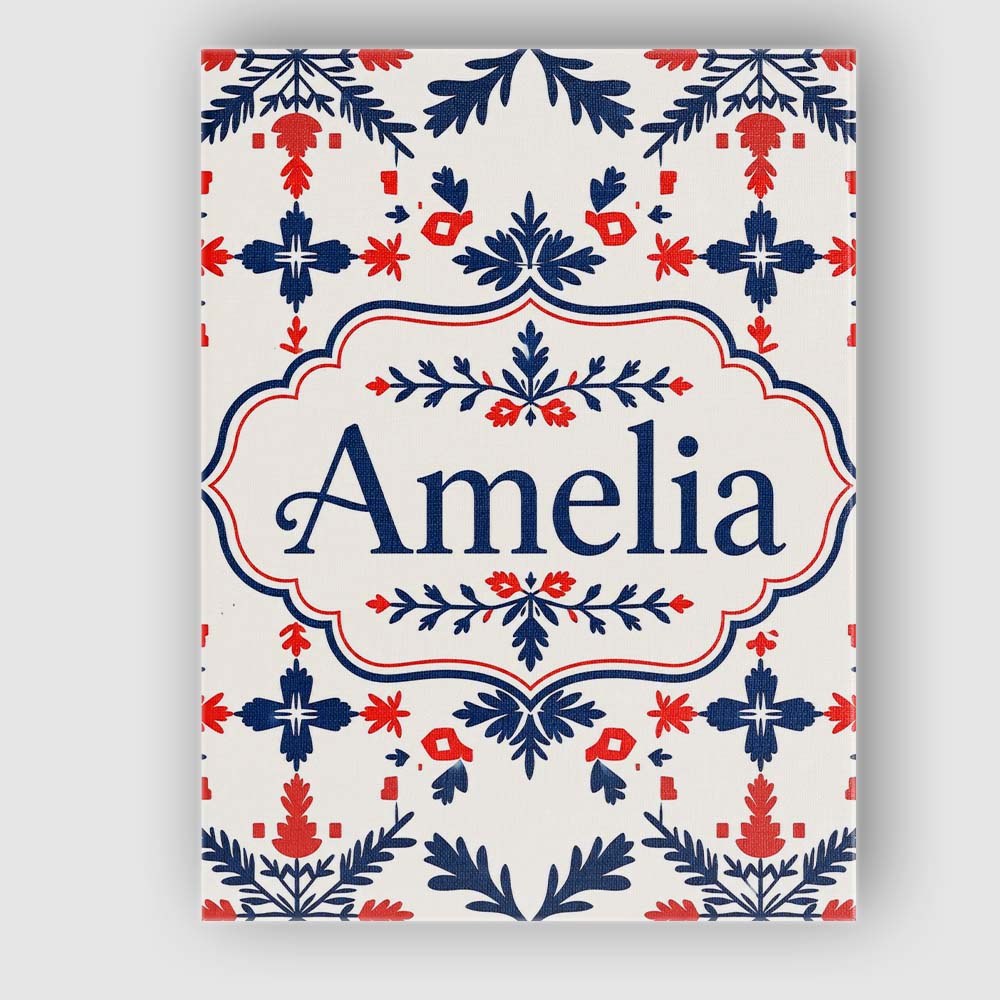 Personalised Name Nordic Folk Red Blue Custom  Modern Room Accent Elegant Feature Canvas Wall Art Print Decor Picture Ready to Hang