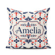 Custom Name Nordic Folk Art Red Blue Symmetrical Floral Seamless Square Filled Cushion Throw Pillow Sofa Bed Home Decor Zip Washable UK Made