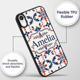 Nordic Folk Art Red Blue Symmetrical Floral Printed Design Custom Name Protective Phone Case Mobile Cover Durable Smartphone Shock Resistant
