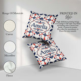 Custom Name Nordic Folk Art Red Blue Symmetrical Floral Seamless Square Filled Cushion Throw Pillow Sofa Bed Home Decor Zip Washable UK Made