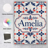 Personalised Name Nordic Folk Red Blue Custom  Modern Room Accent Elegant Feature Canvas Wall Art Print Decor Picture Ready to Hang