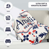 Nordic Folk Art Red Blue Symmetrical Floral Seamless Pattern Name  Personalised Custom Name Super Soft Fleece Blanket Bed Sofa Throw