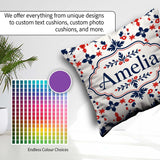 Custom Name Nordic Folk Art Red Blue Symmetrical Floral Seamless Square Filled Cushion Throw Pillow Sofa Bed Home Decor Zip Washable UK Made